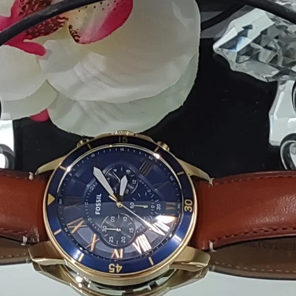 🌼Fossil Grant Sport Chronograph Luggage Leather Watch